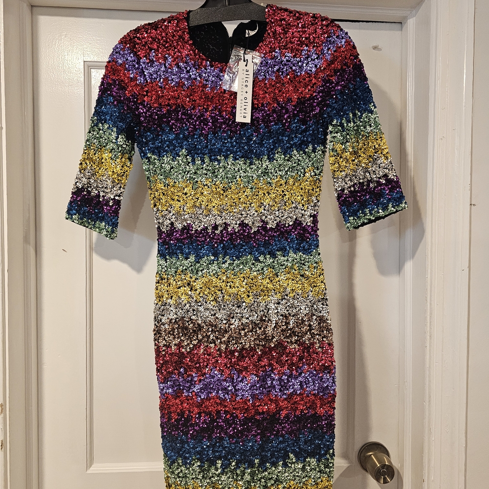 Alice + Olivia “Inka” Rainbow Sequin Mini Dress Size 2 - NWT! - Picture 4 of 6